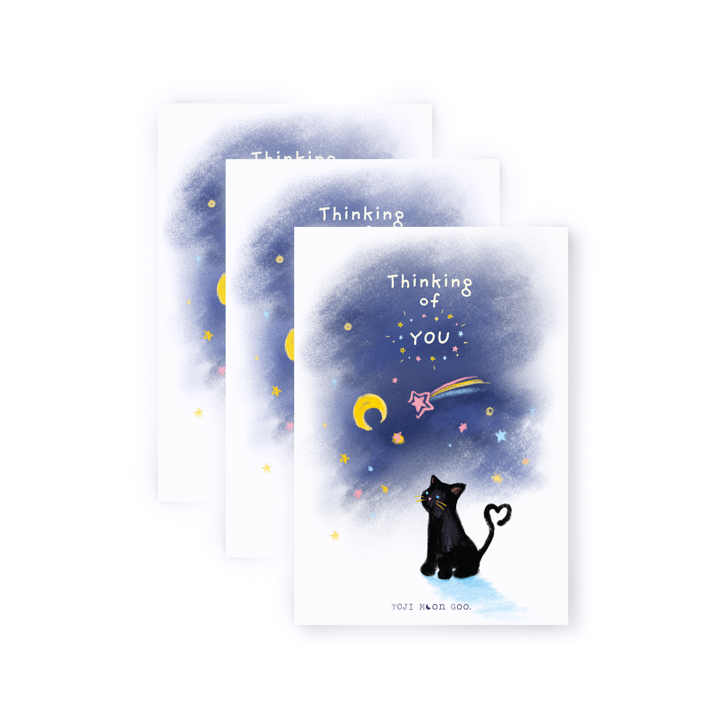 TRIO PACK – WISHFUL KITTY THINKING OF YOU GREETING CARD SET + ENVELOPE + STICKERS SET ($21 VALUE)