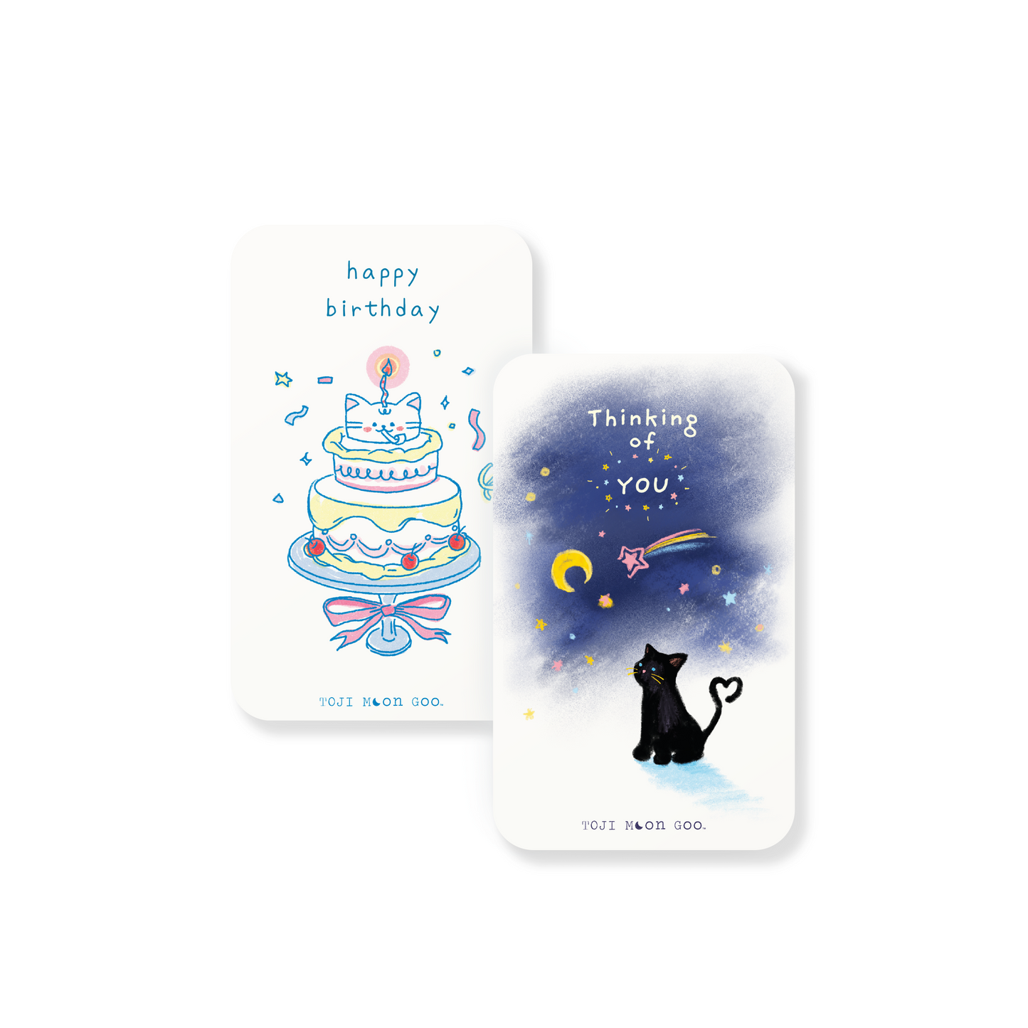 Image shows 2 mini greeting cards: Happy Birthday and Thinking Of You