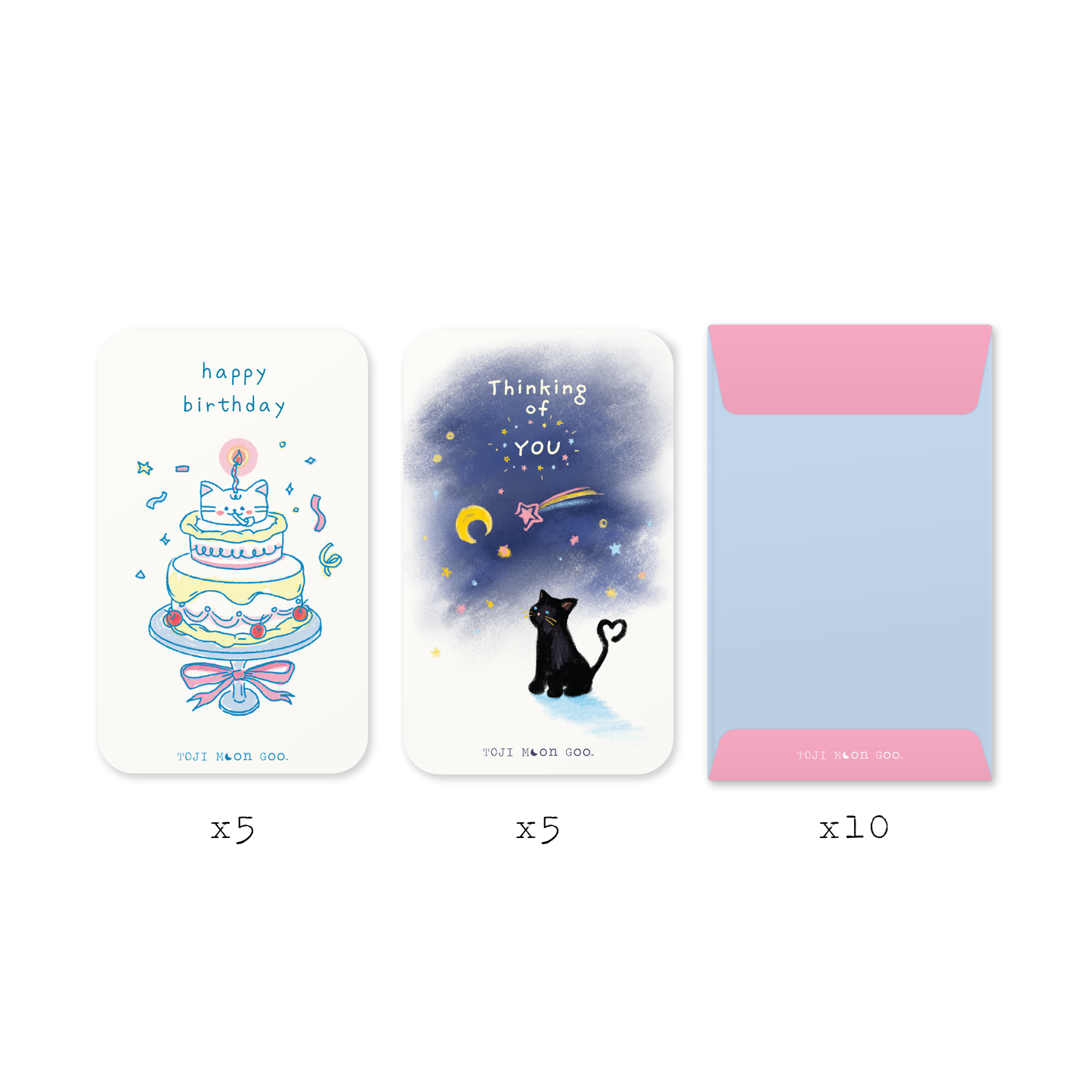 Mini Greeting Cards, 2 styles in a pastel blue and pink envelope.