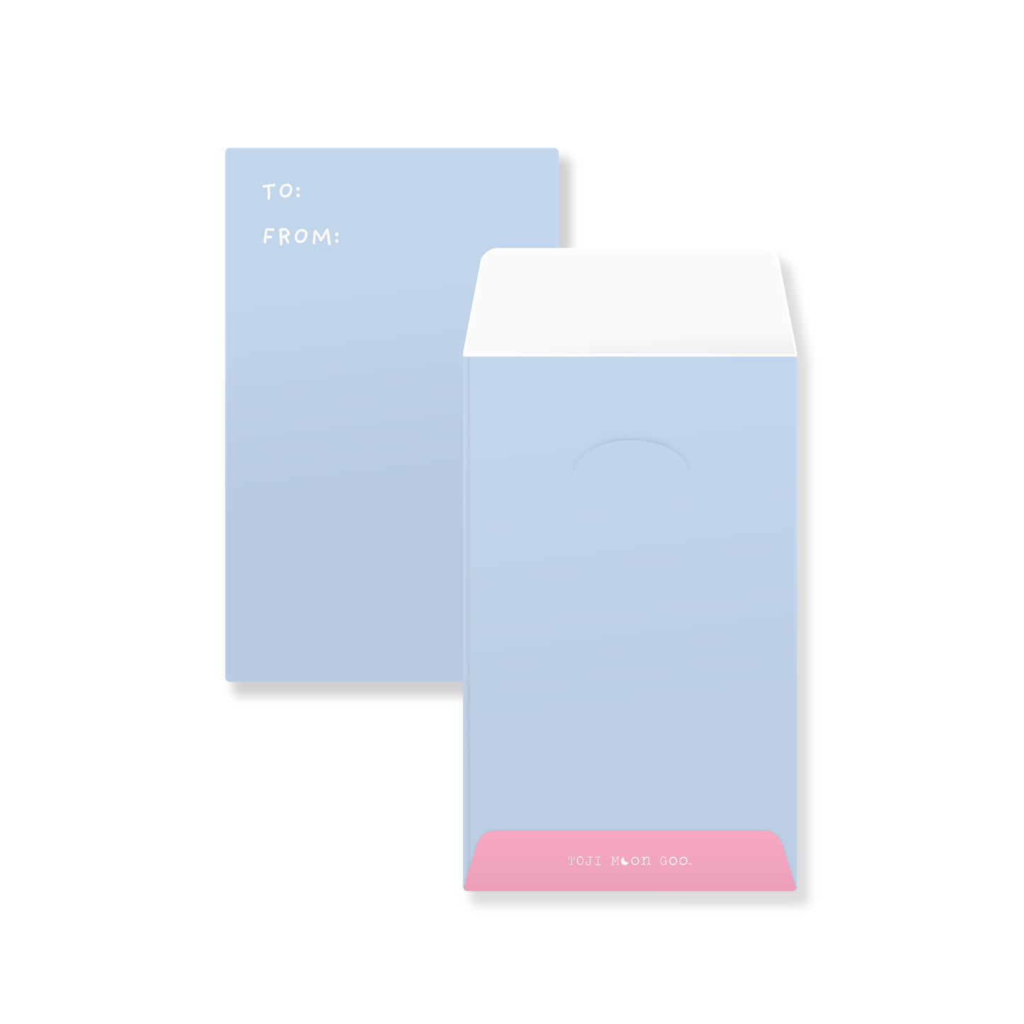 Image shows the front and back of envelope: Light pastel blue with "To" and " From" on the front of the envelope.