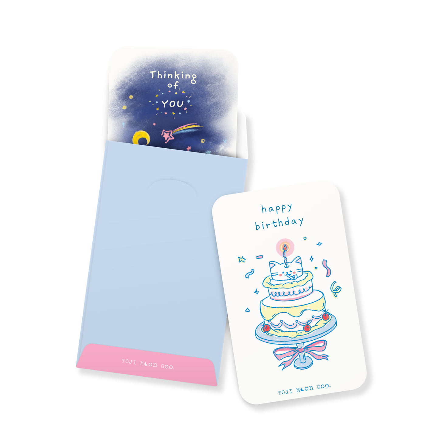 Mini Greeting Cards, 2 styles in a pastel blue and pink envelope.