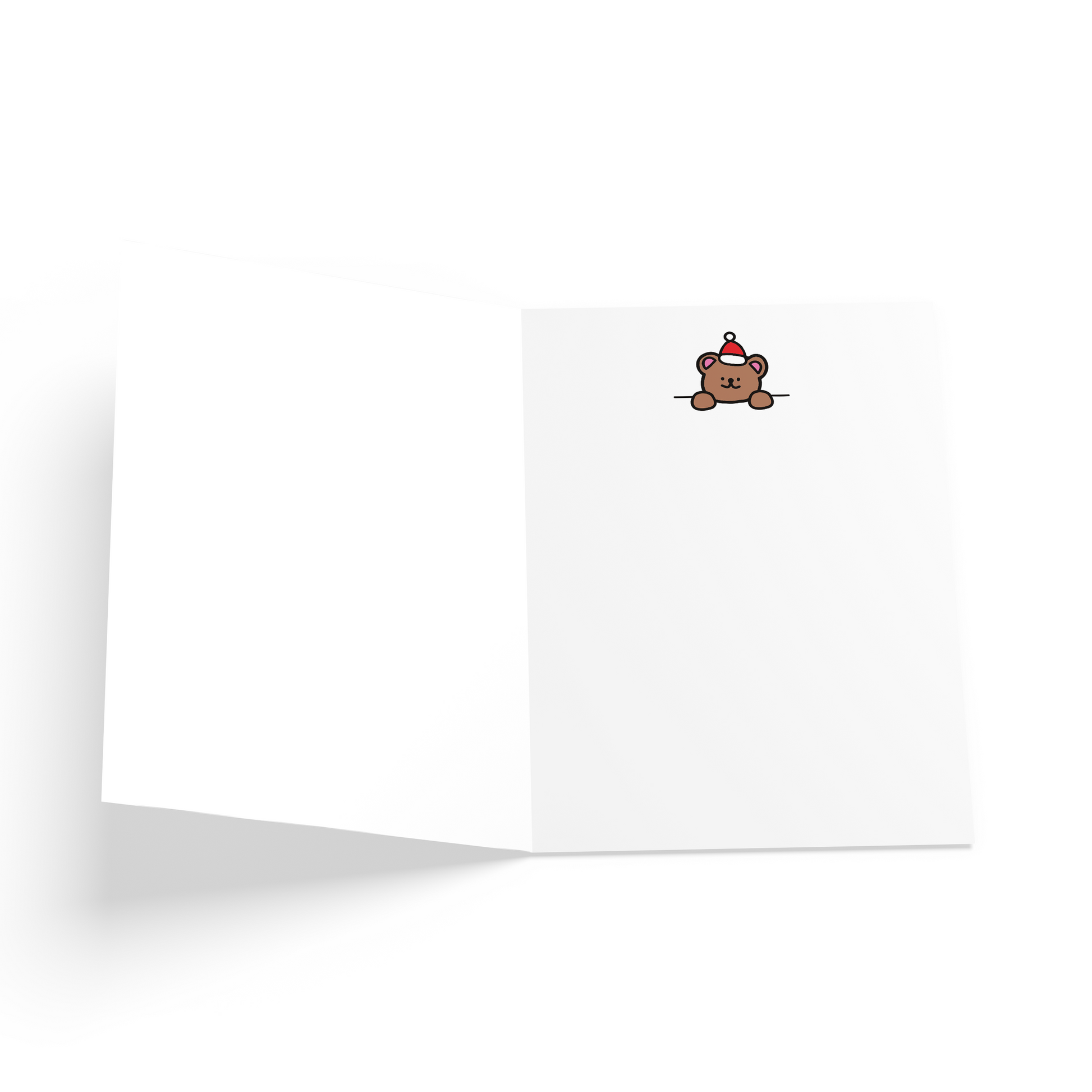 White card with a brown bear peeking on the inside.