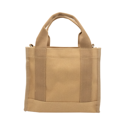 Back-facing brown canvas tote bag with embroidered "Clöud Café" logo text.